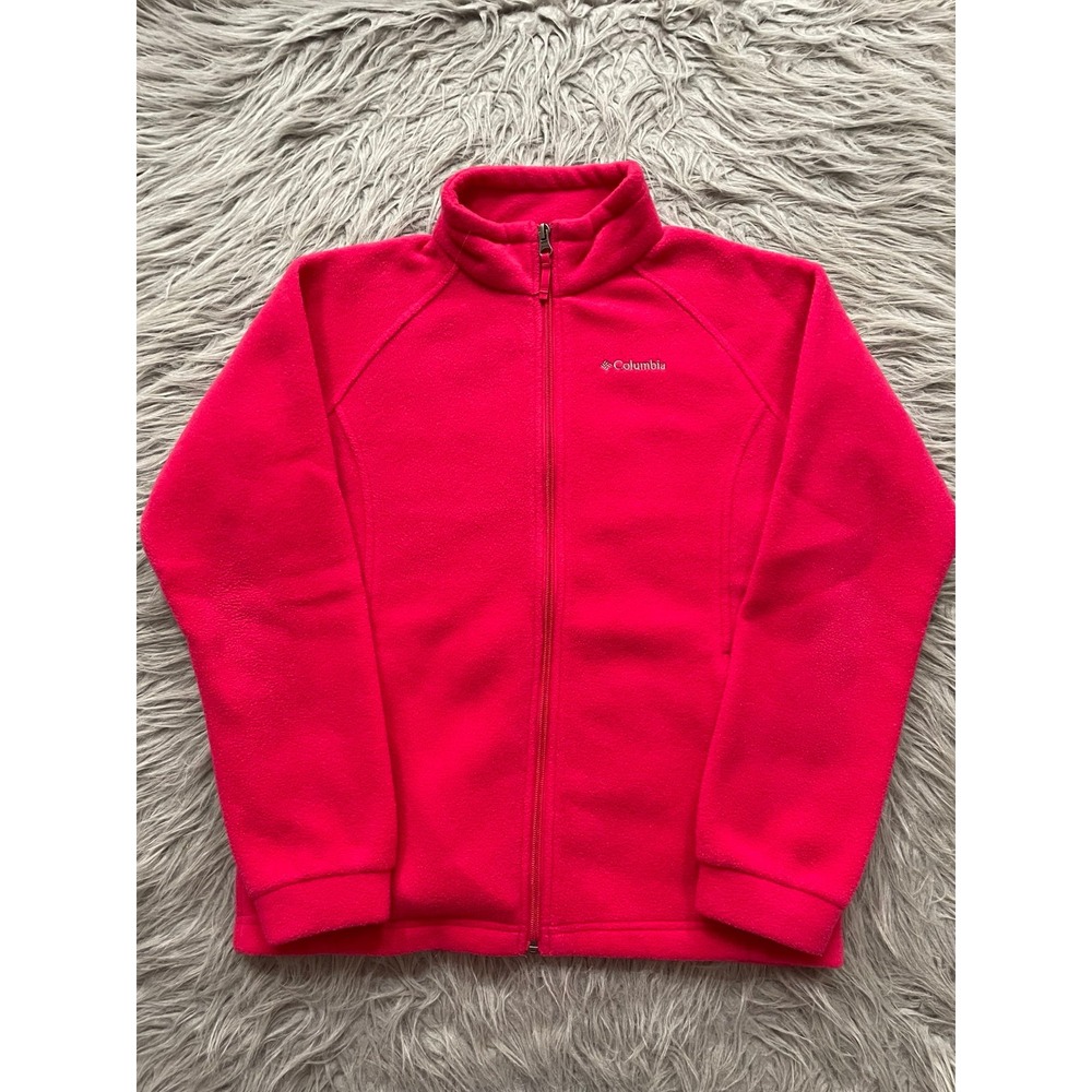 Columbia Fleece Jacket Bright Pink Girls‎ Youth Large 14/16 Zip Up No Hood